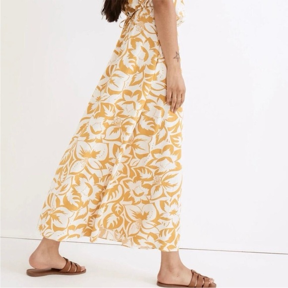 Madewell Yellow Linen Blend Shirred Maxi Skirt Tropical Floral Pockets Sz Small - Picture 2 of 10